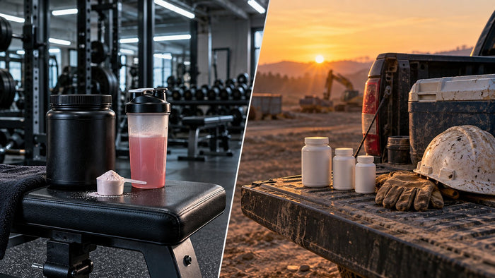Dad Bod Destroyer Stack review comparing a gym pre-workout stack to a workday supplement stack for men with physical jobs