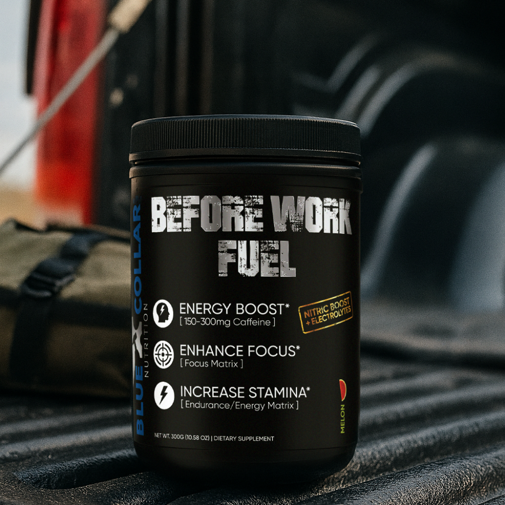 Best early morning energy drink for blue collar workers — Before Work Fuel powdered energy drink ready for a pre-dawn shift