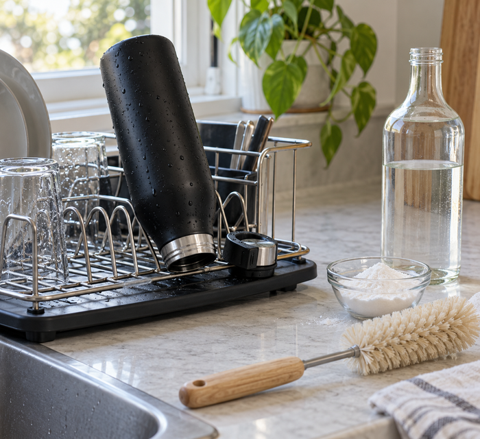 How to clean a stainless steel water bottle with a bottle brush