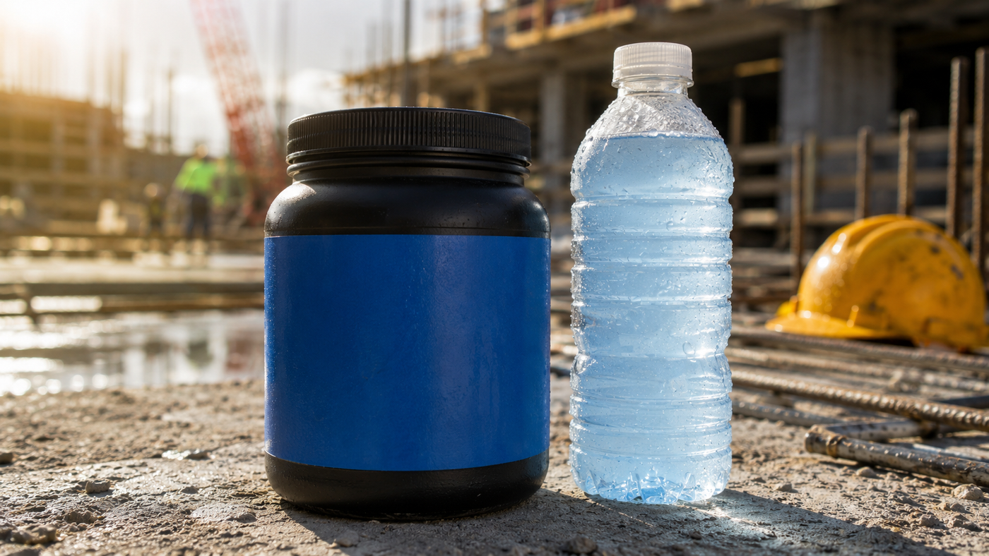 Blue Collar Nutrition Hydrate electrolyte powder next to a sports drink, compared for hard workers on long hot shifts
