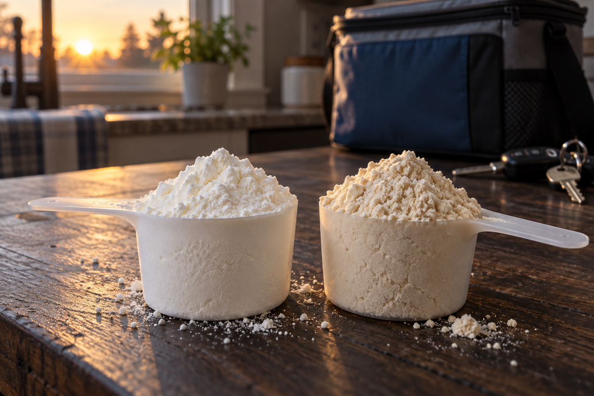 Whey isolate vs whey concentrate protein powder side by side