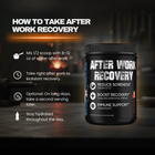 How to take After Work Recovery — mix 1/2 scoop with 8-12 oz water after clocking out