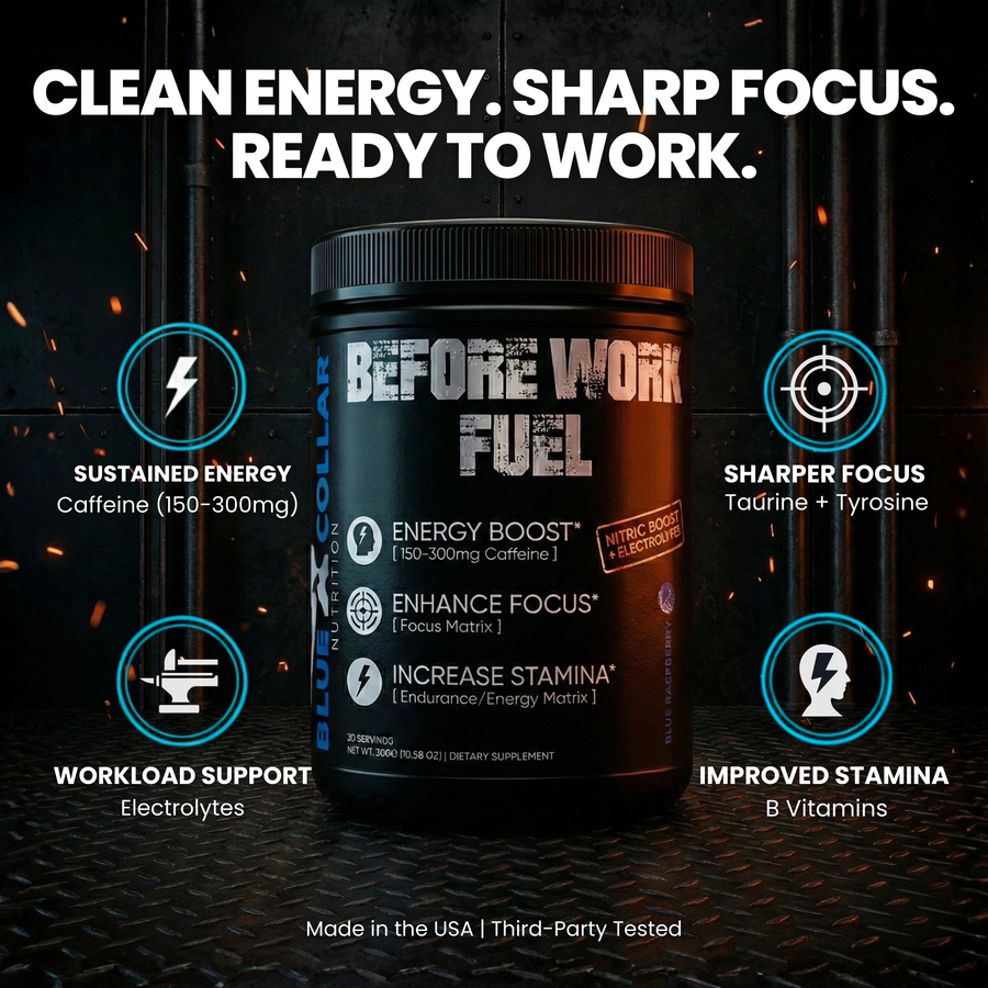 Before Work Fuel powdered energy drink blue raspberry flavor, 300g jar
