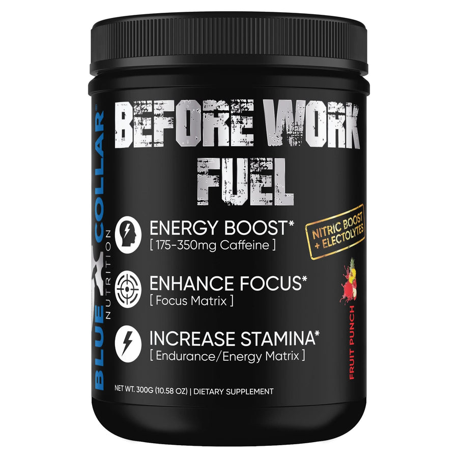 Before Work Fuel Fruit Punch flavor powdered energy drink, 300g tub with 30 servings