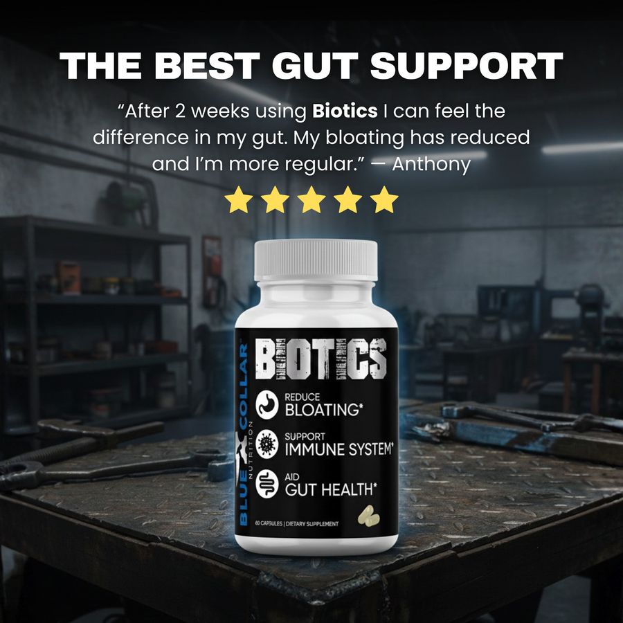 Five-star Biotics review describing reduced bloating and improved regularity after two weeks of use