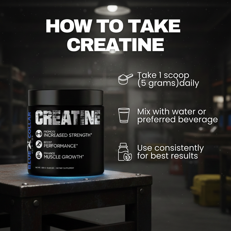 How to take BCN Creatine — one 5g scoop daily, mixed with water or your daily drink