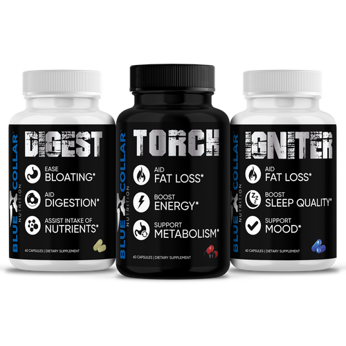Dad Bod Pack three-bottle bundle with Digest, Torch, and Igniter for 24-hour fat loss support