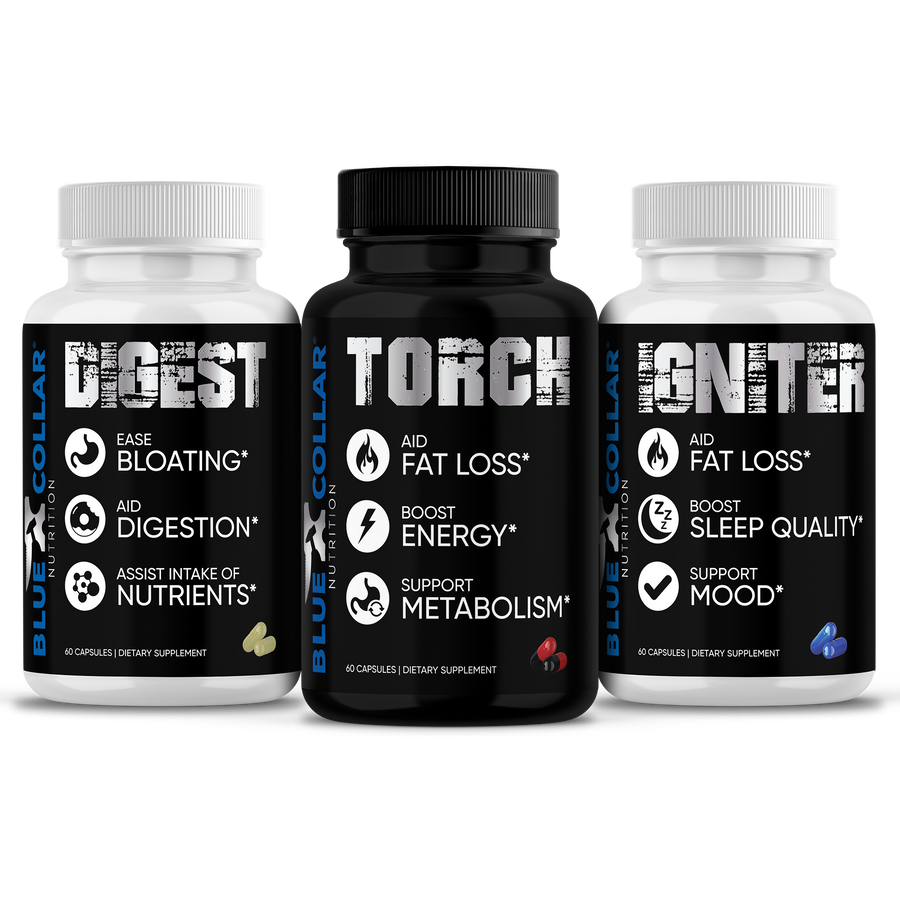 Dad Bod Pack three-bottle bundle with Digest, Torch, and Igniter for 24-hour fat loss support