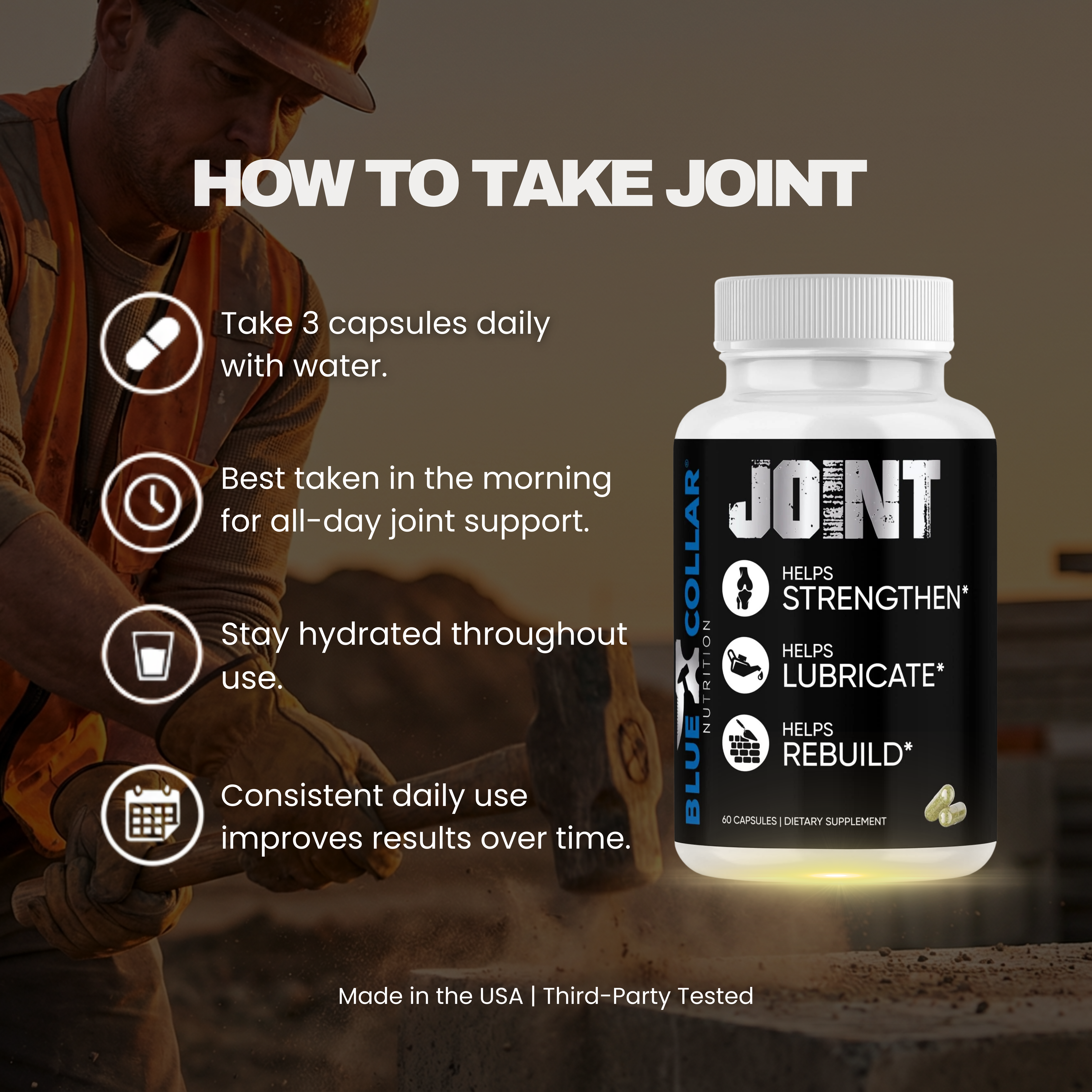Joint Supplement | Glucosamine, Boswellia & Turmeric | BCN - Blue Collar Nutrition Joint Supplement | Glucosamine, Boswellia & Turmeric | BCN - Blue Collar Nutrition