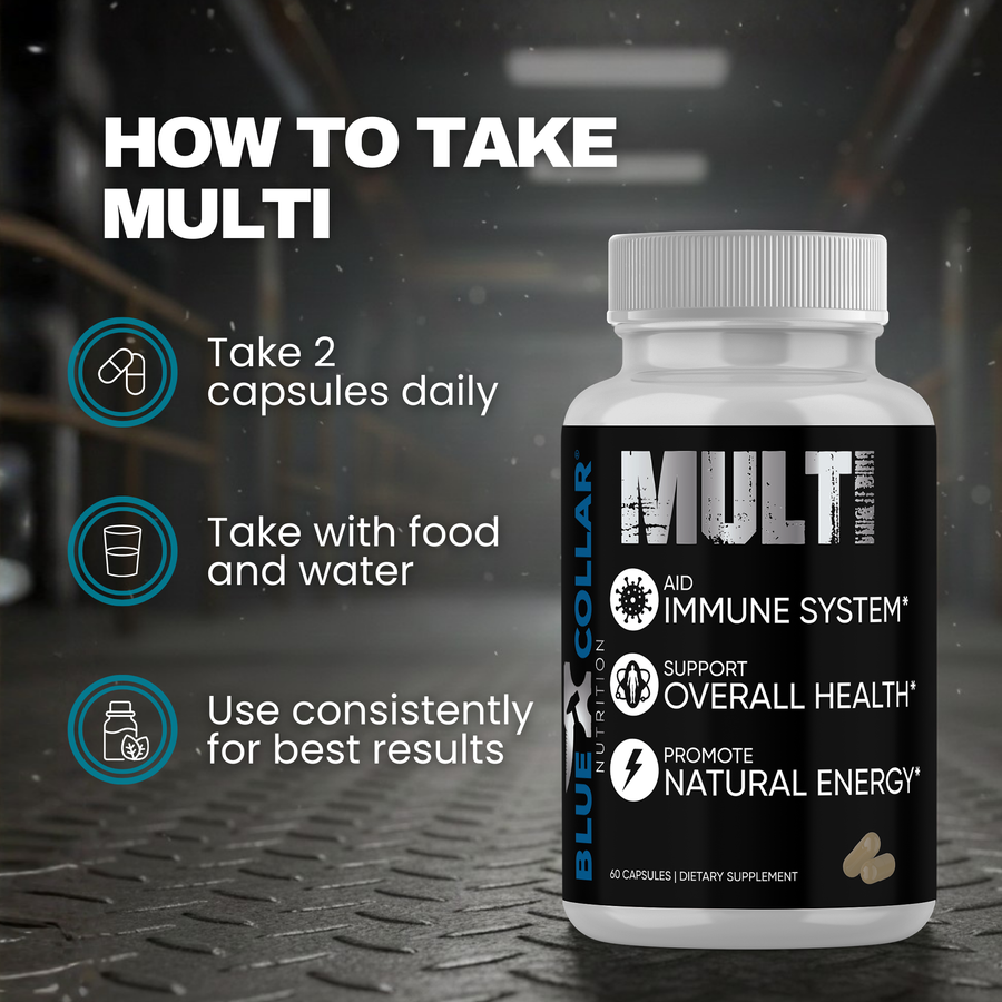 How to take Multi Men's — 2 capsules daily with food and water for consistent results