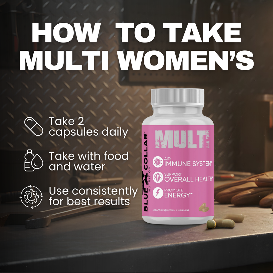 How to take Multi Women's — 2 capsules daily with food and water for consistent results