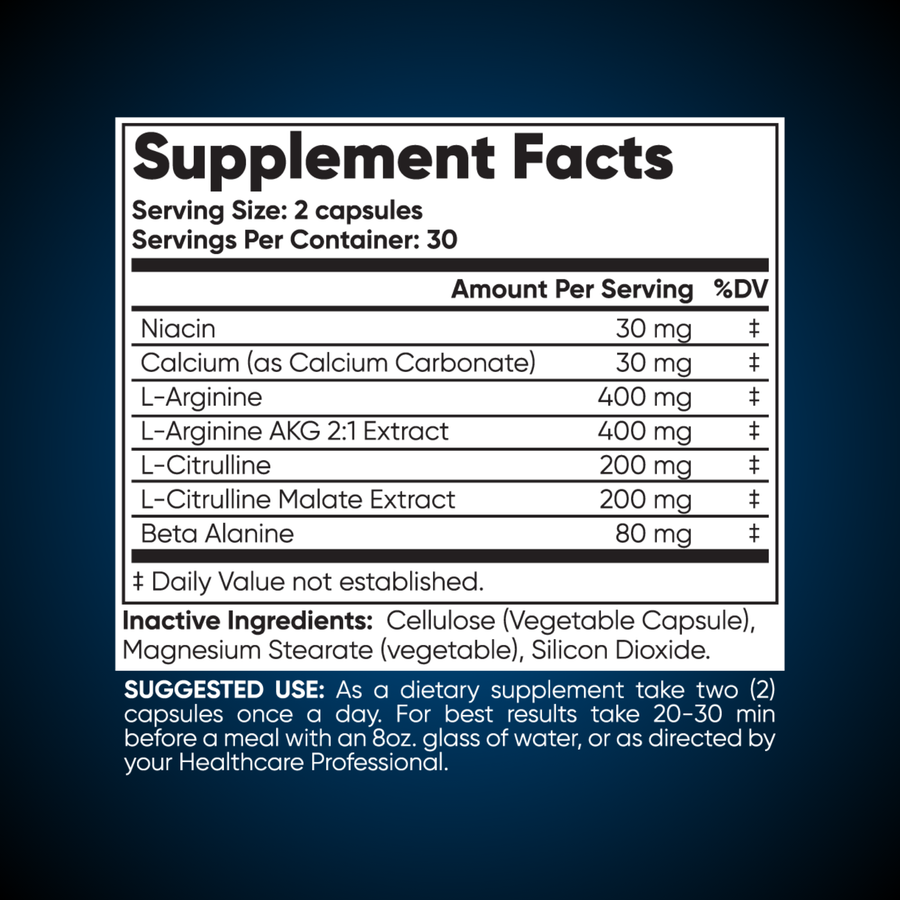 N.O. Flow supplement facts label