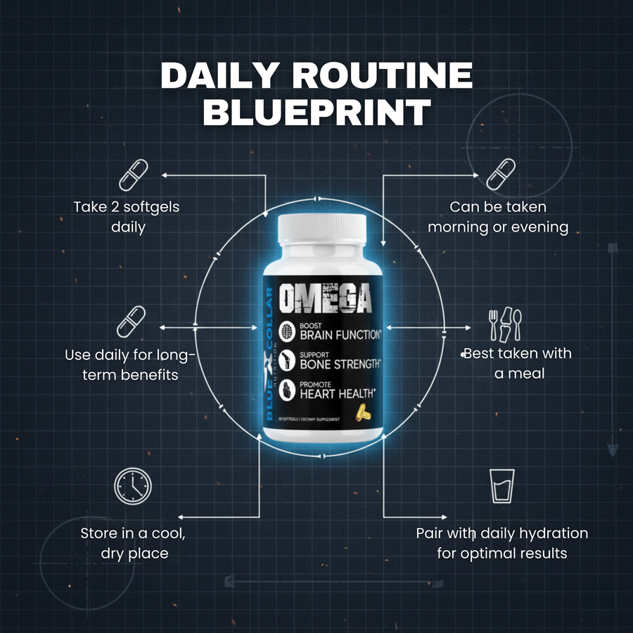  "DAILY ROUTINE BLUEPRINT" showing the bottle with some kind of usage diagram