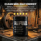 Refuel testimonial — Clean mid-day energy boost from amino acid energy powder without the crash, five-star review from Manny on Blue Collar Nutrition Refuel