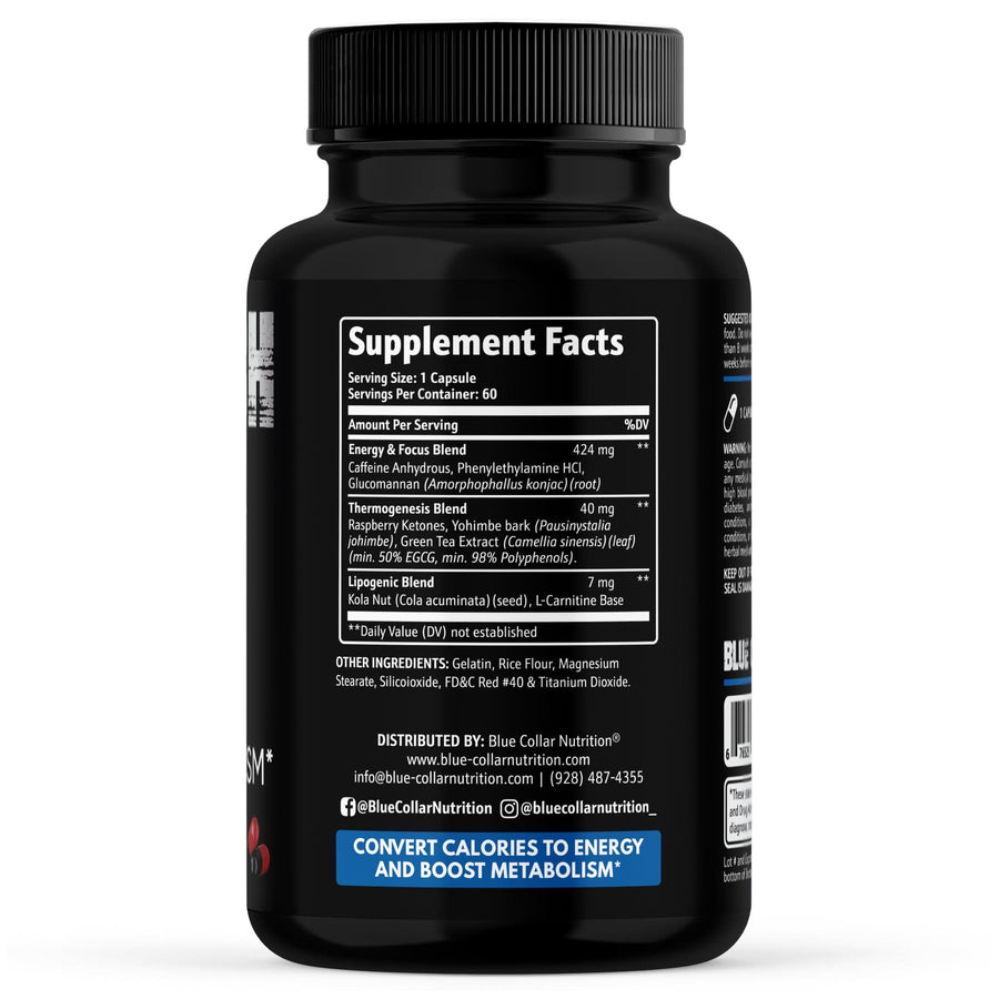 Torch supplement facts: Energy and Focus Blend with caffeine, PEA, glucomannan; Thermogenesis Blend with green tea, yohimbe, raspberry ketones