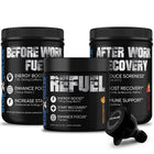 Blue Collar Workday Pack bundle with Before Work Fuel, Refuel, After Work Recovery, and BCN travel funnel