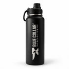 Blue Collar Nutrition 32 oz matte black insulated stainless steel water bottle for jobsite use
