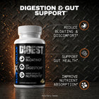 Blue Collar Nutrition Digest gut health supplement bottle, 60 capsules, supporting reduced bloating, digestion, gut health, and improved nutrient absorption for blue collar workers.