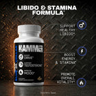 Blue Collar Nutrition Hammer libido and stamina support supplement bottle, 60 tablets, supporting healthy libido, testosterone, energy, and vitality for blue collar workers.