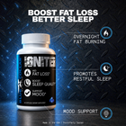 Blue Collar Nutrition Igniter nighttime fat burner supplement bottle, 60 capsules, promoting overnight fat loss, restful sleep, and mood support.
