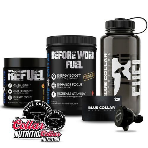 Blue Collar Nutrition Overtime Pack with Before Work Fuel and Refuel energy drink replacement for blue collar workers