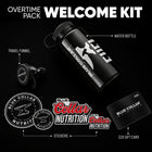 Blue Collar Nutrition Overtime Pack welcome kit for blue collar workers with water bottle, travel funnel, stickers, and $20 gift card