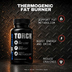 Blue Collar Nutrition Torch thermogenic fat burner supplement bottle, 60 capsules, promoting fat loss, boosted energy, and reduced cravings for blue collar workers.
