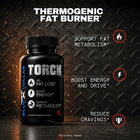 Blue Collar Nutrition Torch thermogenic fat burner supplement bottle, 60 capsules, promoting fat loss, boosted energy, and reduced cravings for blue collar workers.