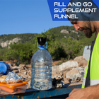 A blue-collar worker in a hi-vis vest using the BCN Travel Funnel on a gallon water jug at a job site
